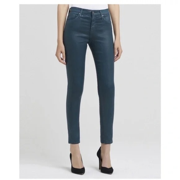 AG Adriano Goldschmied The Farrah High Rise Skinny Teal Leatherette Jeans Sz 24R - Picture 2 of 13